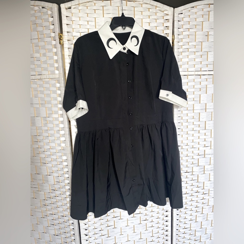 Black mini dress with double crescent moon collar, size XXL, runs small